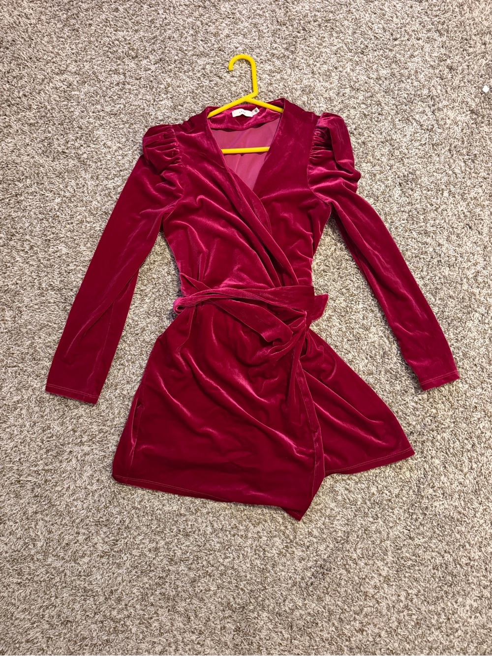 Velvet Wrap Mini Dress in Deep Berry